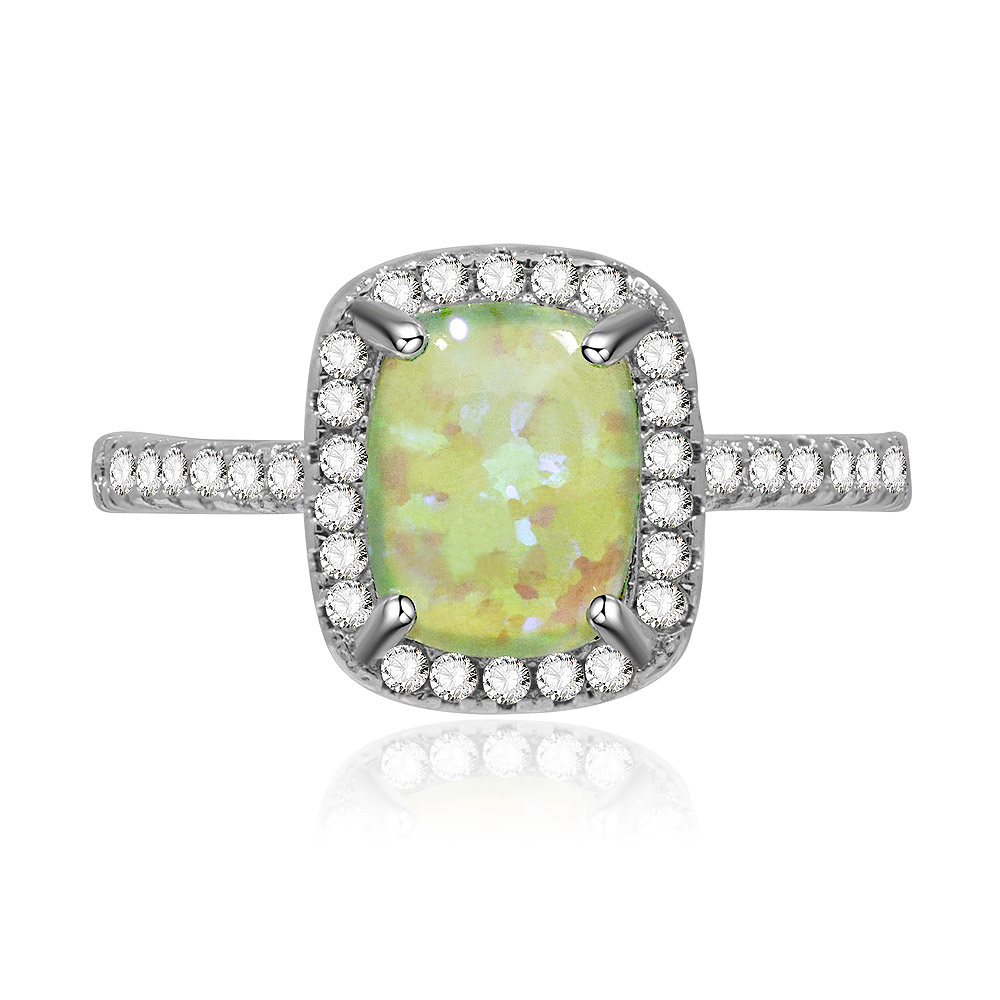 Green Opal Burst White Ring
